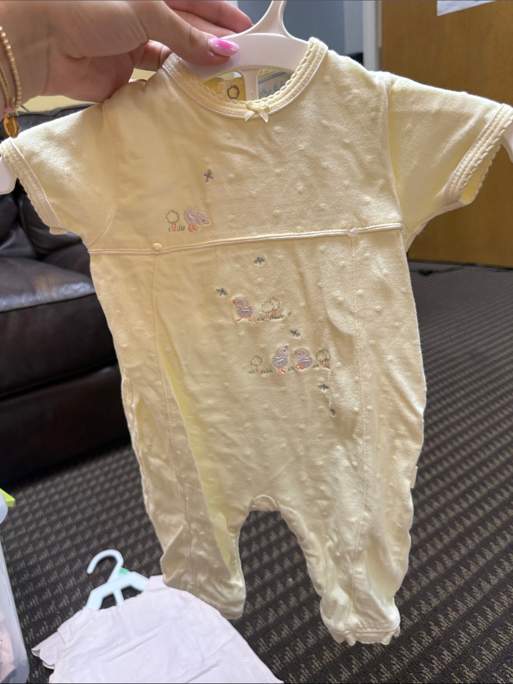 Soft Yellow Baby One-Piece Romper - Delicate Embroidered Detail